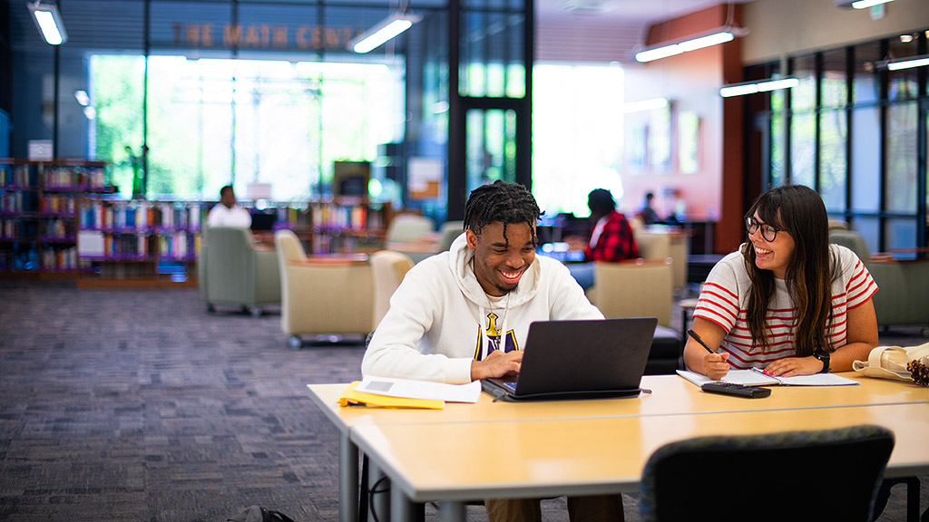 Students studying together at desk